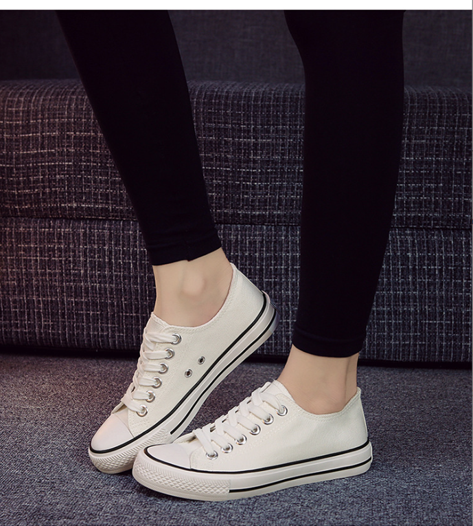   Canvas Trendy Shoes Women's Fashion Lace Up White Black Canvas Sneakers Shoes For Ladies