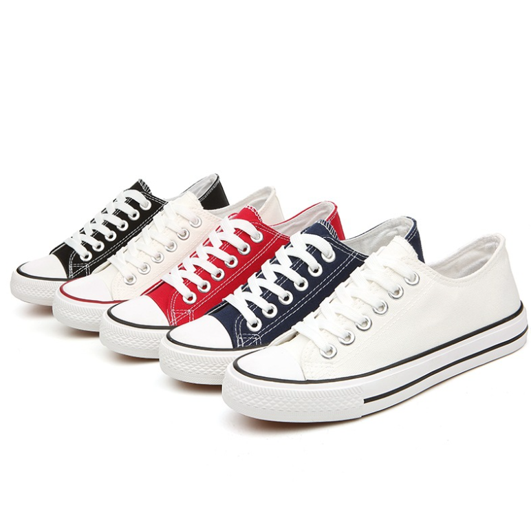   Canvas Trendy Shoes Women's Fashion Lace Up White Black Canvas Sneakers Shoes For Ladies