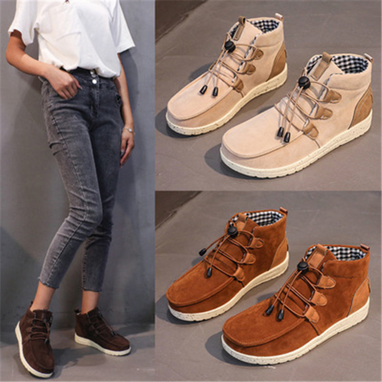 2021 High Quality Women Outdoor Lace Up Short Tube Boots Pu Leather Casual Fashion Cotton Boots