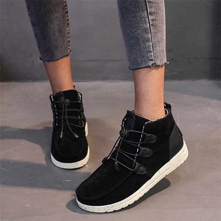 2021 High Quality Women Outdoor Lace Up Short Tube Boots Pu Leather Casual Fashion Cotton Boots