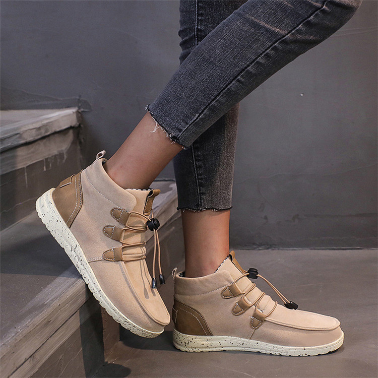 2021 High Quality Women Outdoor Lace Up Short Tube Boots Pu Leather Casual Fashion Cotton Boots