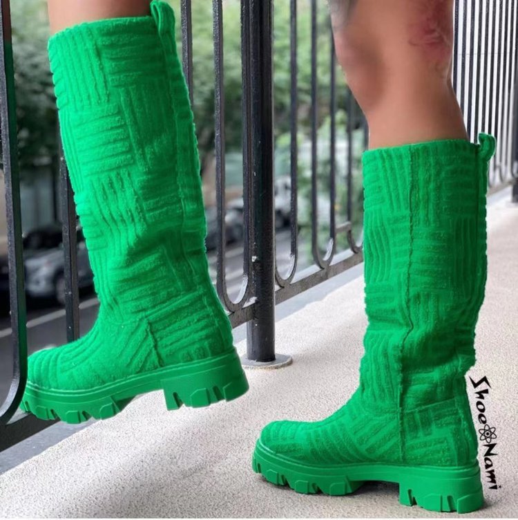 Think 2022 Fashion Winter Knit Boots Ladies Candy Colors Over Knee Girls Thigh High Shoes Towel Design Women Boots