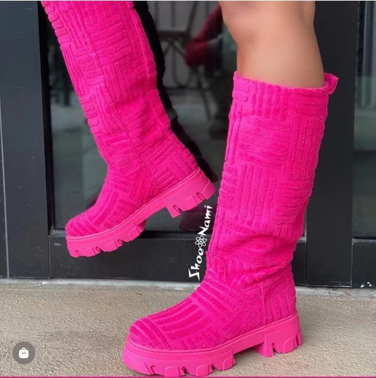 Think 2022 Fashion Winter Knit Boots Ladies Candy Colors Over Knee Girls Thigh High Shoes Towel Design Women Boots