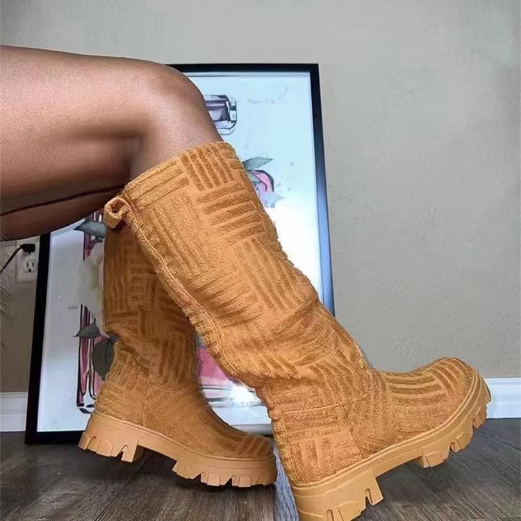Think 2022 Fashion Winter Knit Boots Ladies Candy Colors Over Knee Girls Thigh High Shoes Towel Design Women Boots