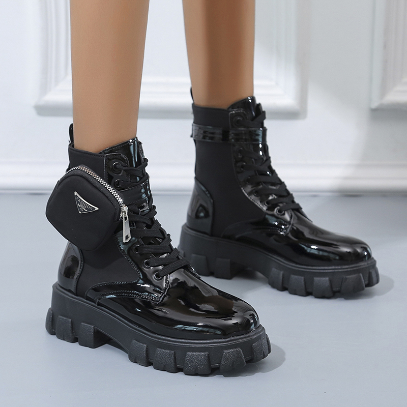 New Arrivals Ladies Boots Platform Thick-soled Shoes Lace on Women Boots Pocket Decorate Winter Boots