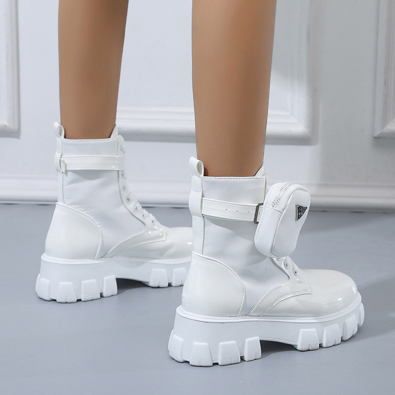 New Arrivals Ladies Boots Platform Thick-soled Shoes Lace on Women Boots Pocket Decorate Winter Boots