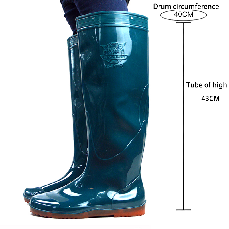 Green waterproof rice shoes 43cm high rice transplanting boots for men and women  rice paddy boot