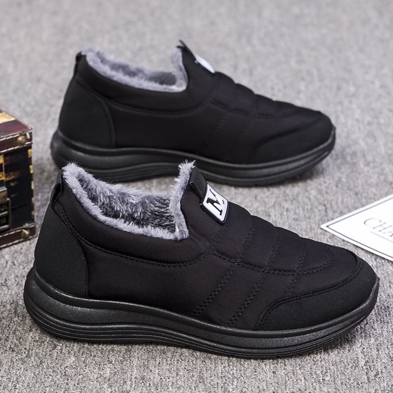 Cheap fashion fleece lining anti slip rubber out sole women's winter warm loafers snow boots for women