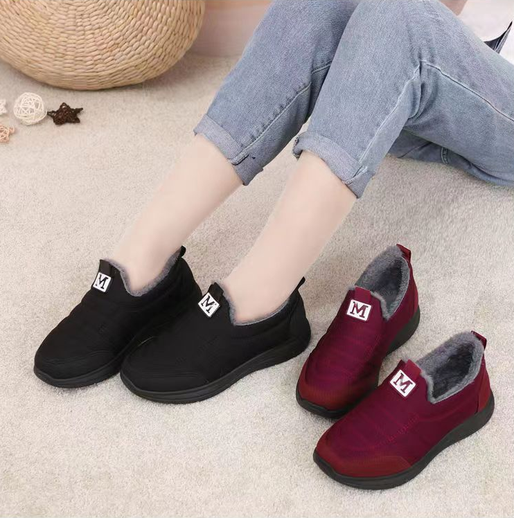 Cheap fashion fleece lining anti slip rubber out sole women's winter warm loafers snow boots for women