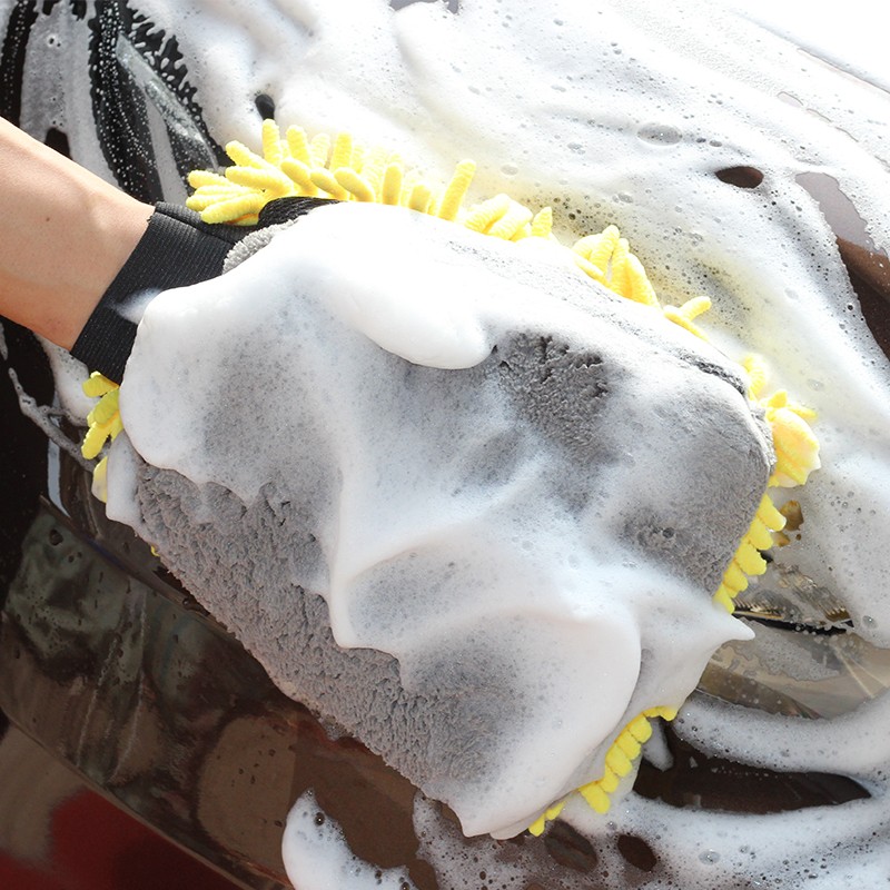 Coral fleece Car Wash Mitt Extra Large Size Microfiber Wash Mitt Double Sided Chenille Scratch Free Car Wash Glove