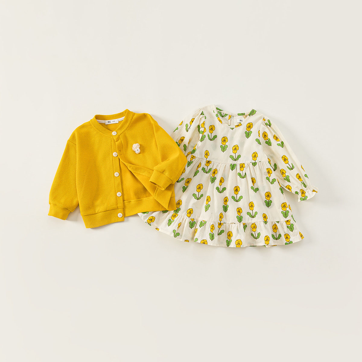 2PCS Girls Cardigan and Floral Cotton Dress Spring and Autumn Kids New Fashion Cute Long Sleeve Suit