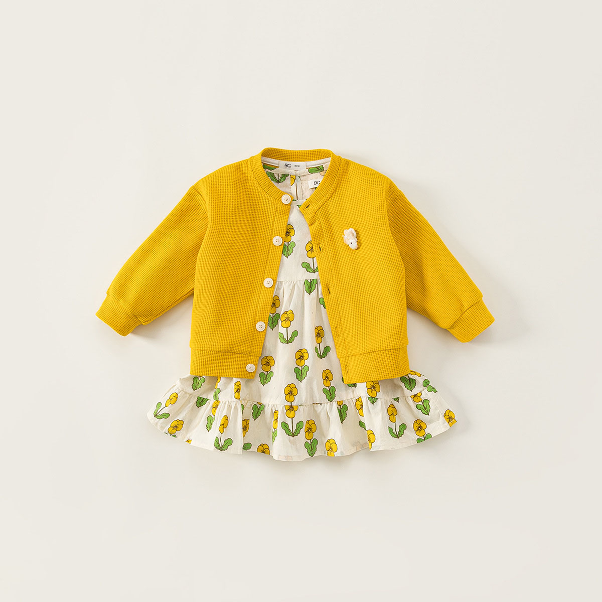 2PCS Girls Cardigan and Floral Cotton Dress Spring and Autumn Kids New Fashion Cute Long Sleeve Suit