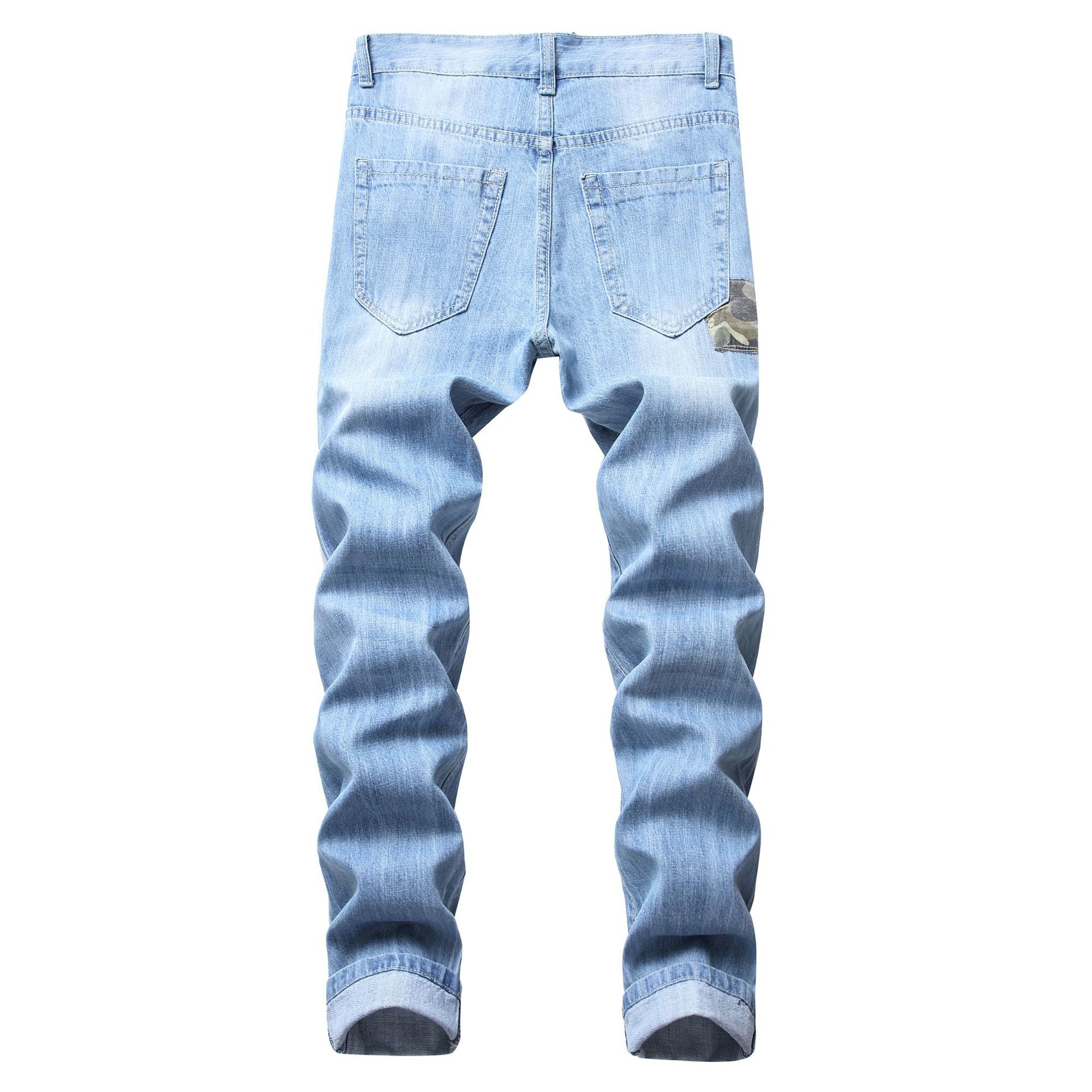 Hip hop Trend The Patch Ripped Distressed Pantalon Fabric Trousers Zipper Denim  Pants Plus Size Men's Jeans