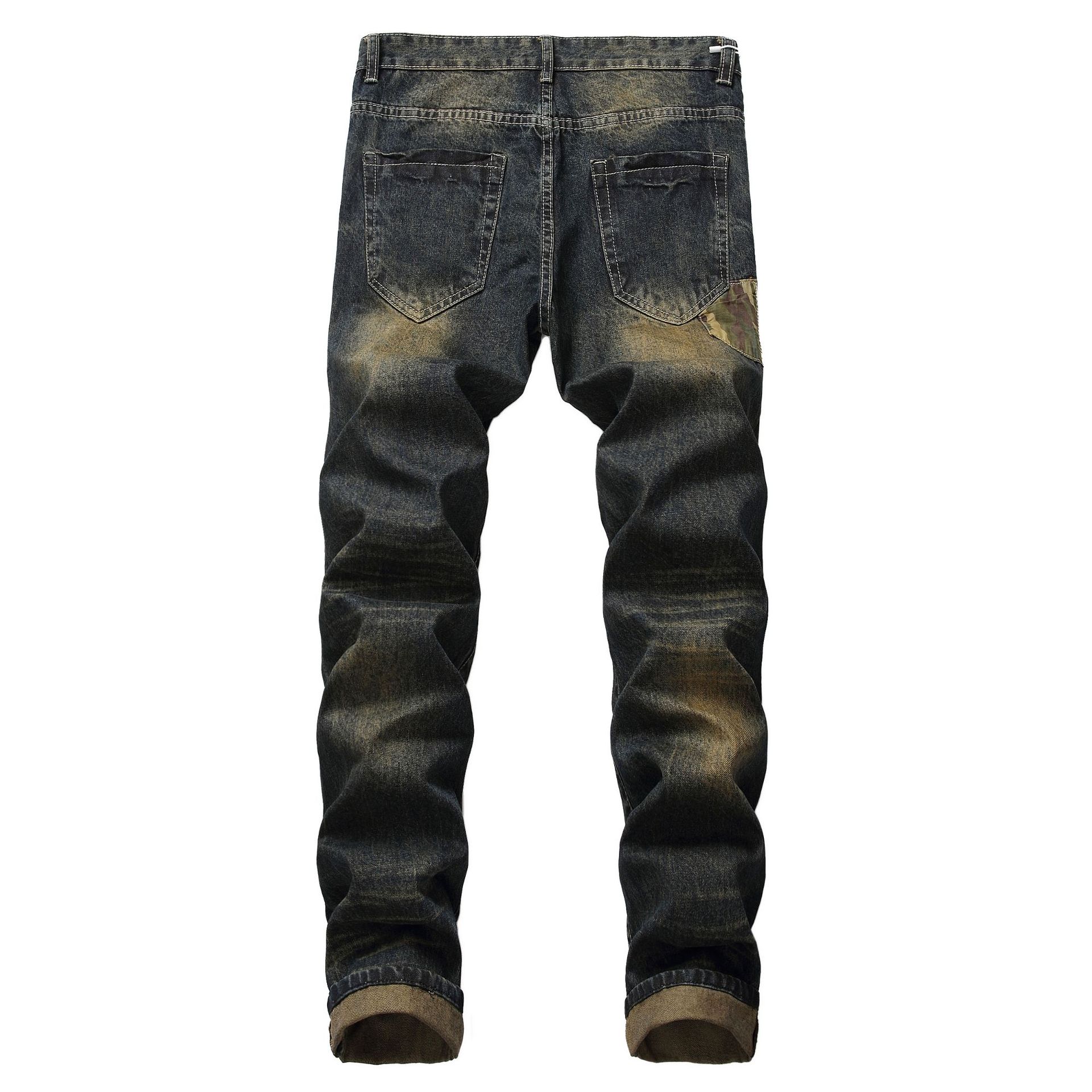 Hip hop Trend The Patch Ripped Distressed Pantalon Fabric Trousers Zipper Denim  Pants Plus Size Men's Jeans