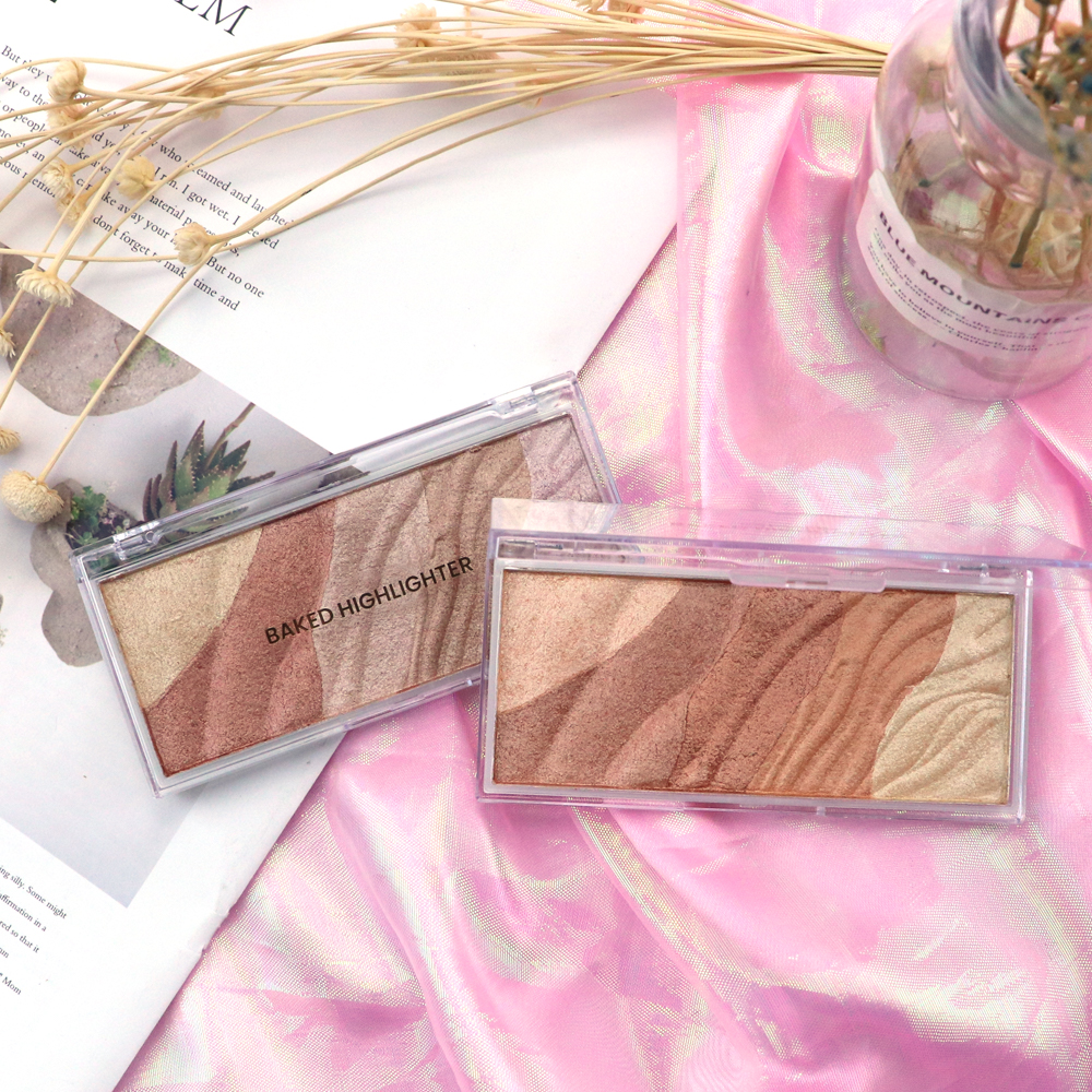 RTS 5 Colors Vegan Highlighter Palette Baked Powder Face Makeup Bronzer Powder Case