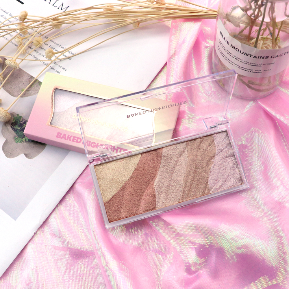 RTS 5 Colors Vegan Highlighter Palette Baked Powder Face Makeup Bronzer Powder Case