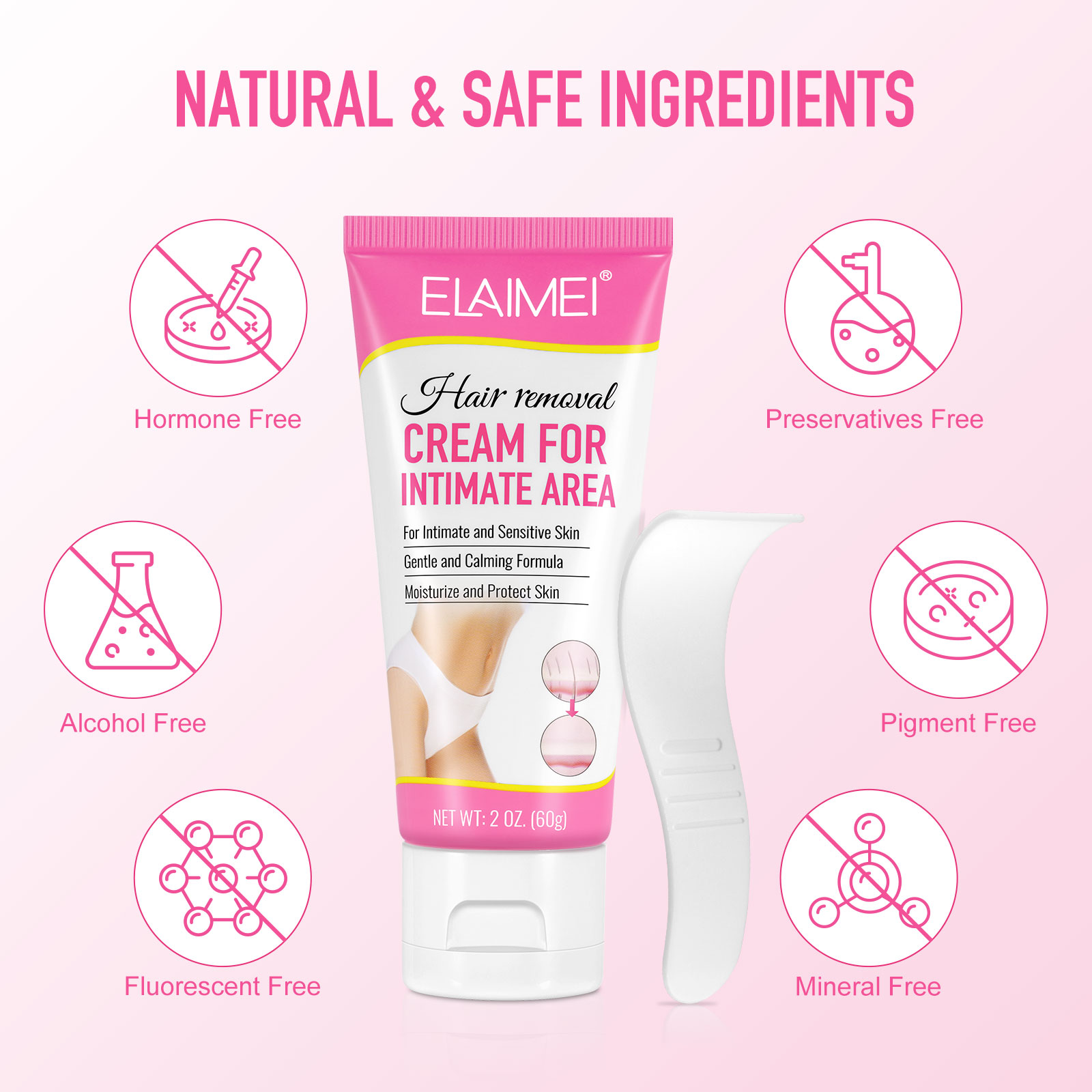 ELAIMEI 60g Shower Hair Removal Cream Intimate Painless Hair Remover Hair Removal Cream For Sensitive Skin