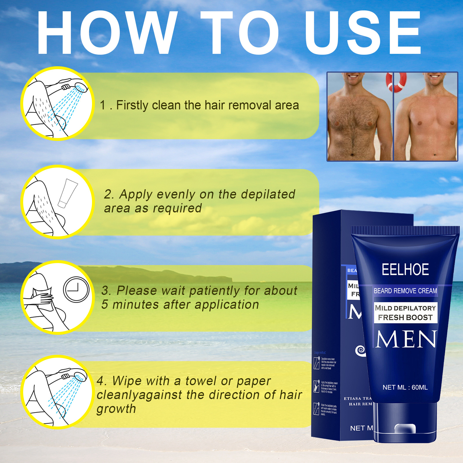 Hair Removal Cream For Armpit Legs and Arms Painless Hair Remover Skin Care Body Care Depilatory Cream For Men