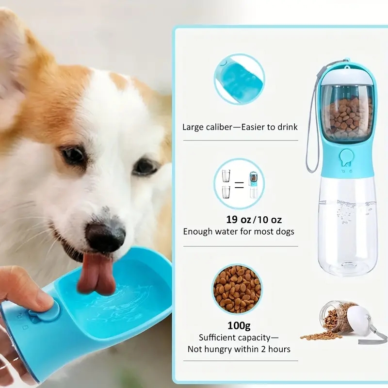 Dog Water Bottle 2-in-1 leak-proof portable pet water bottle with food container, ideal for walking hikes