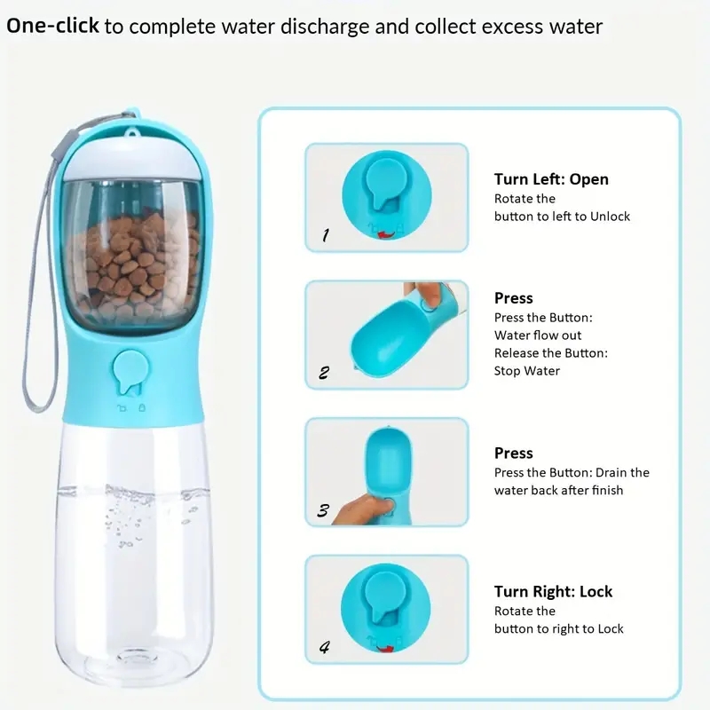 Dog Water Bottle 2-in-1 leak-proof portable pet water bottle with food container, ideal for walking hikes