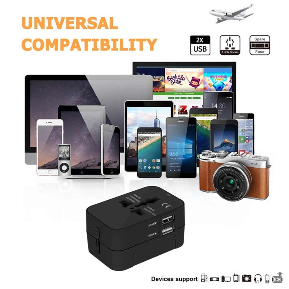 International universal World Travel adapter Wall charger Power plug dual USB