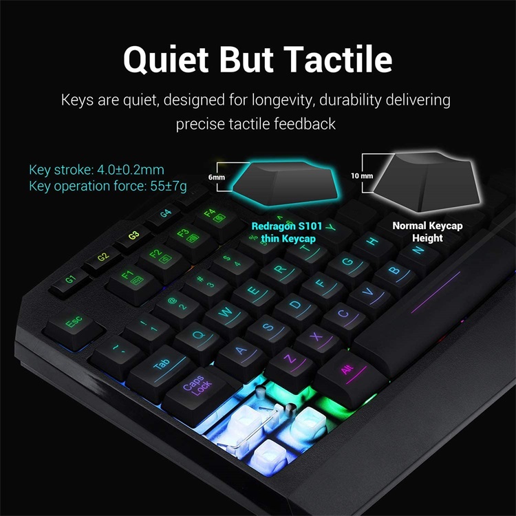 Full color backlit 104 key ergonomic film gaming keyboard