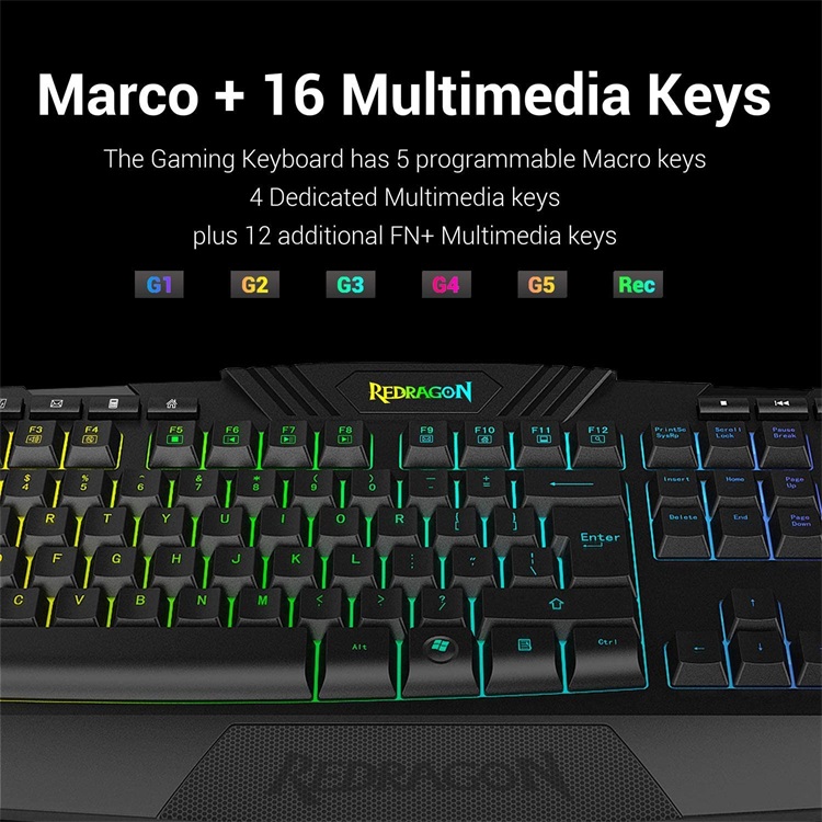 Full color backlit 104 key ergonomic film gaming keyboard