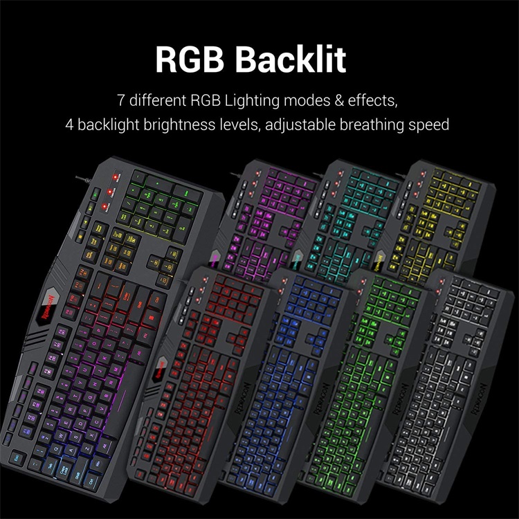 Full color backlit 104 key ergonomic film gaming keyboard