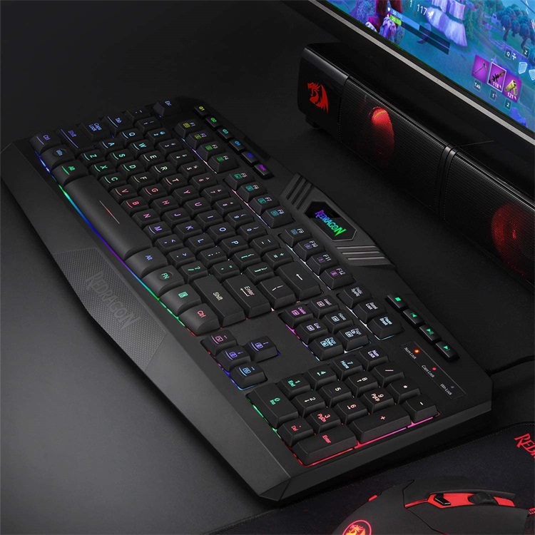 Full color backlit 104 key ergonomic film gaming keyboard