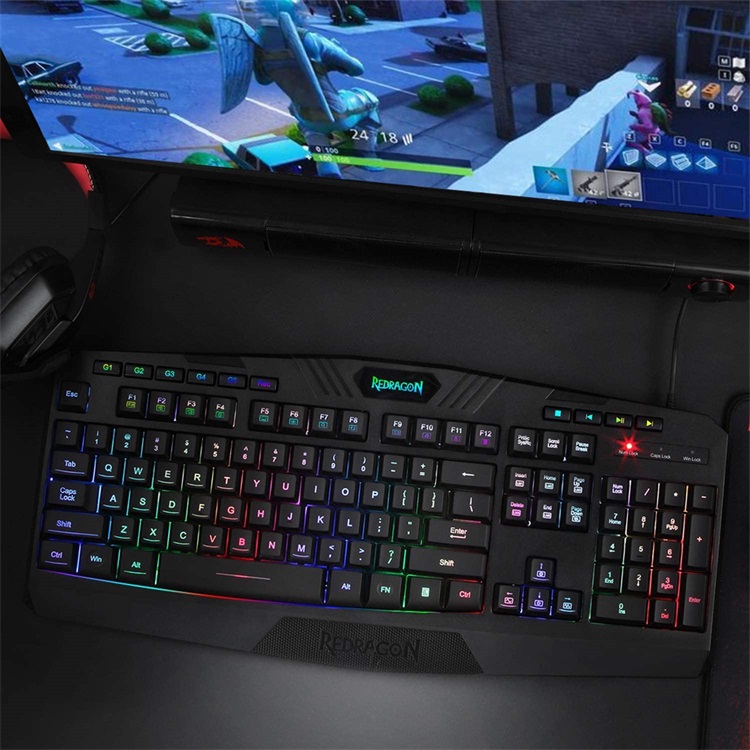 Full color backlit 104 key ergonomic film gaming keyboard