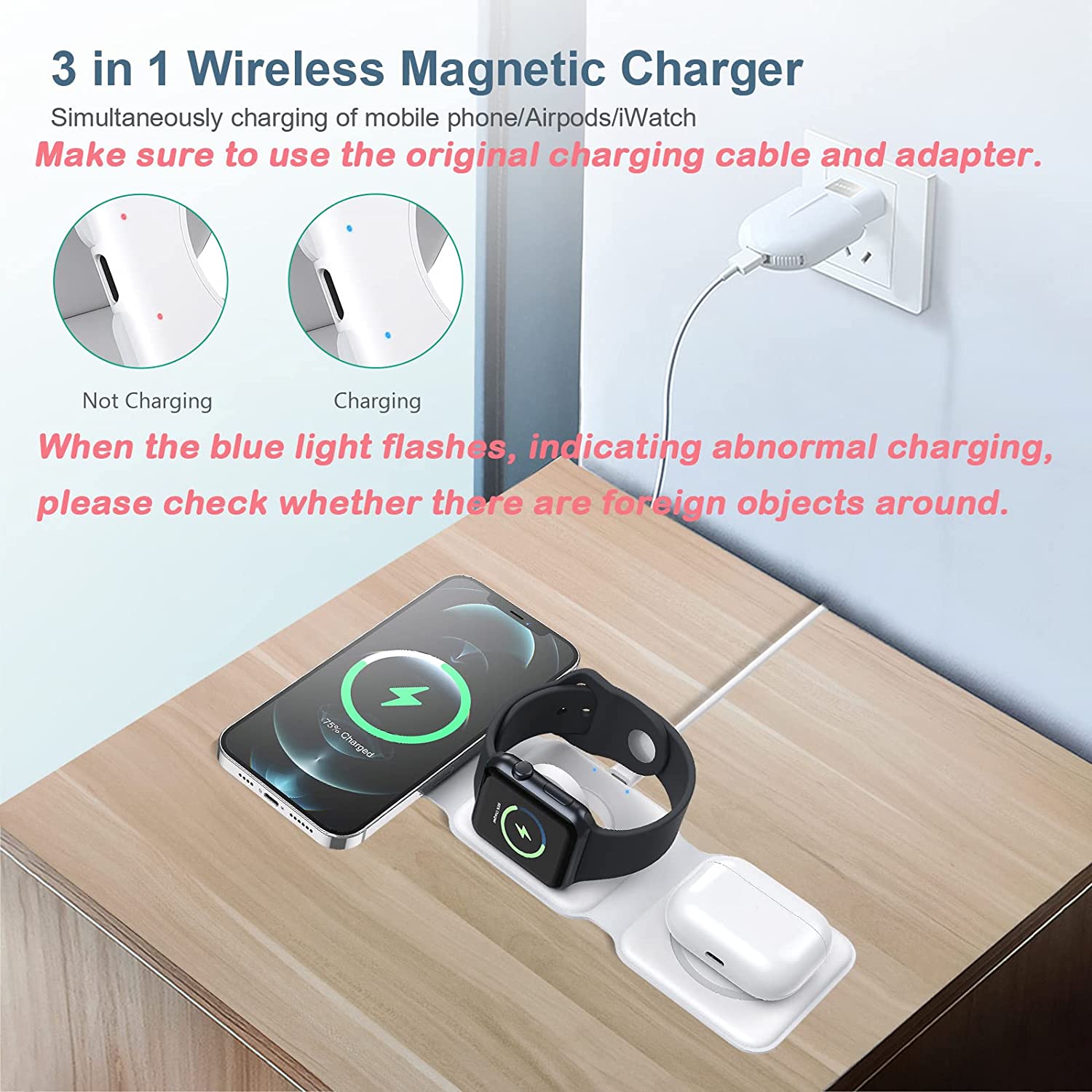 Mini wireless Charger 3-in-1 magnetic foldable wireless charging station
