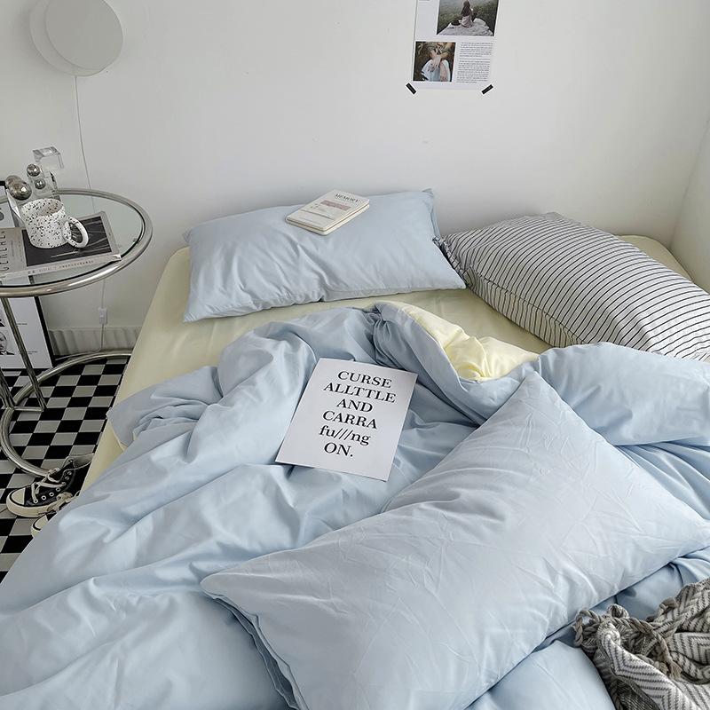 Light solid color double quilt cover washed cotton skin scrub comforter cover