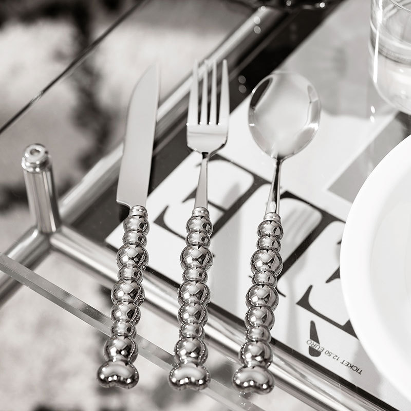 Light luxury pearl handle knife, fork and spoon Western stainless steel tableware set