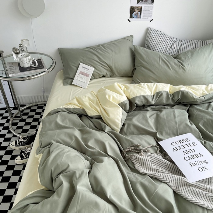 Light solid color double quilt cover washed cotton skin scrub comforter cover