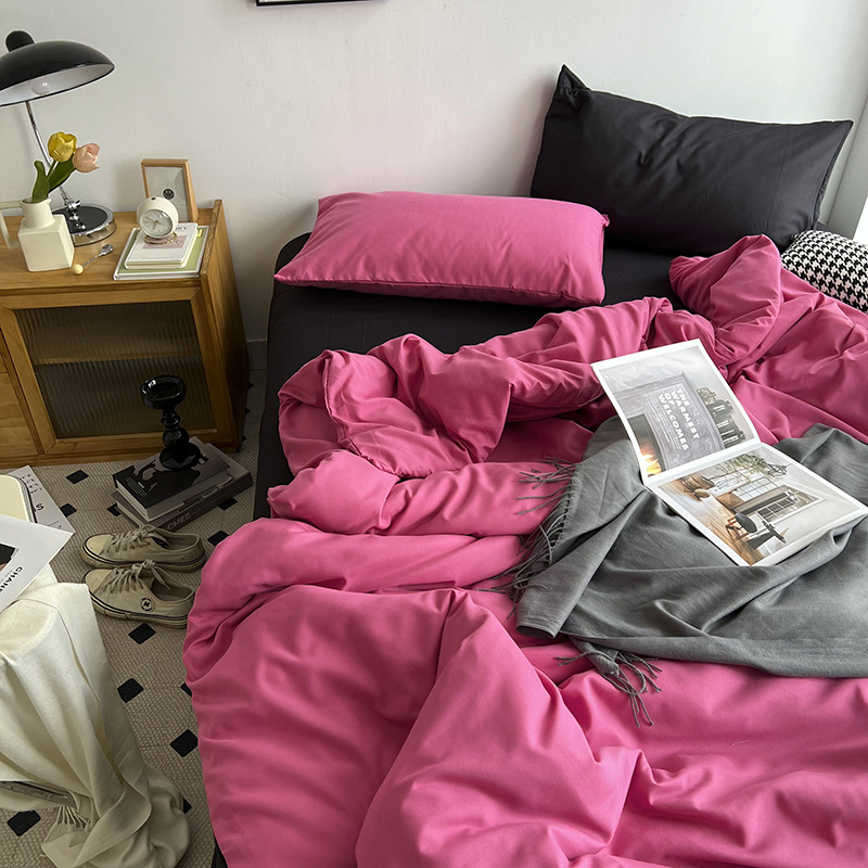 Light solid color double quilt cover washed cotton skin scrub comforter cover