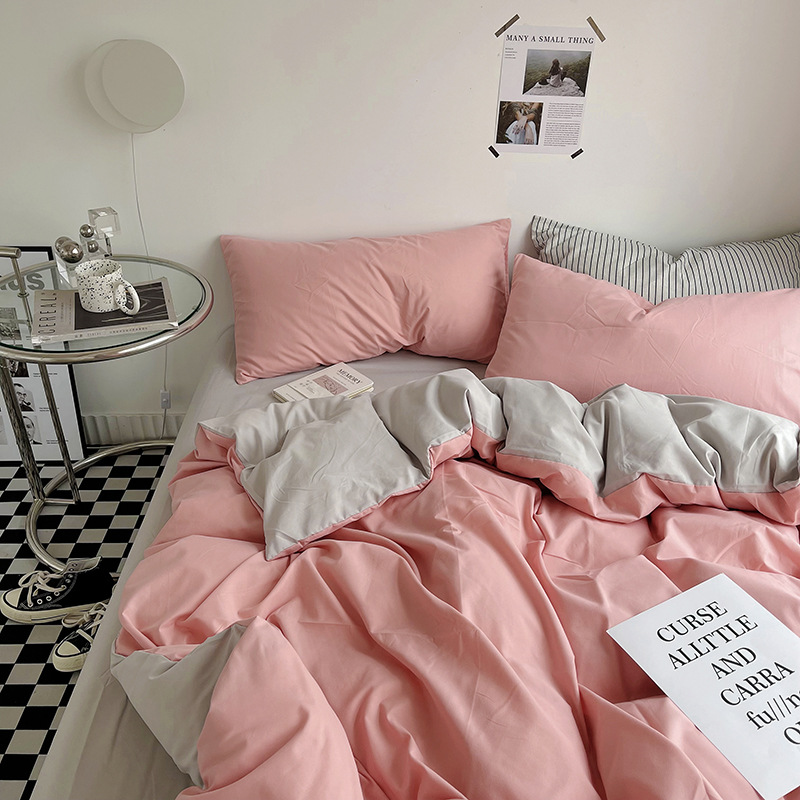 Light solid color double quilt cover washed cotton skin scrub comforter cover