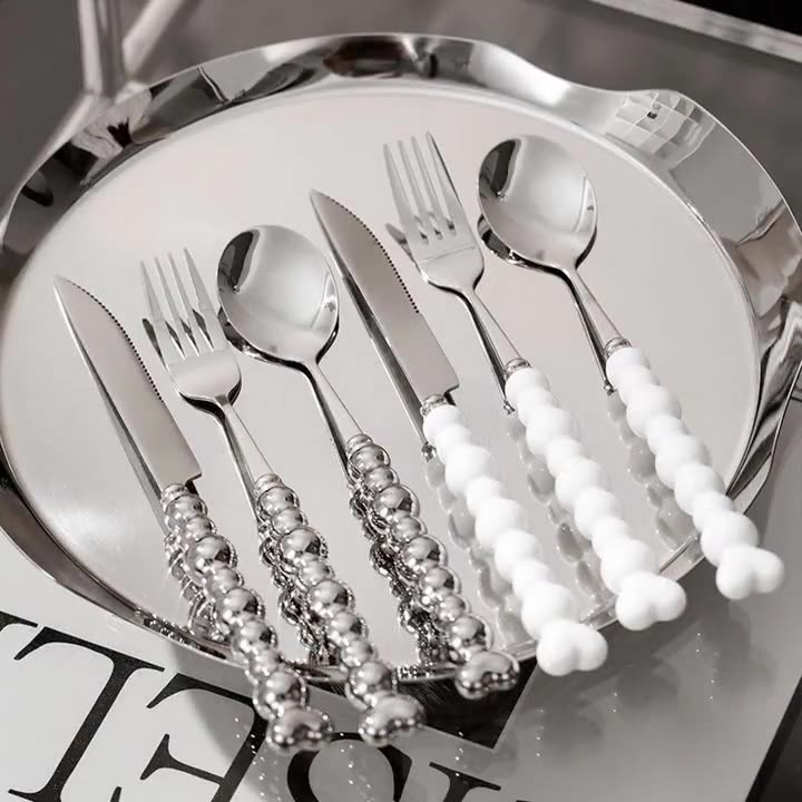 Light luxury pearl handle knife, fork and spoon Western stainless steel tableware set