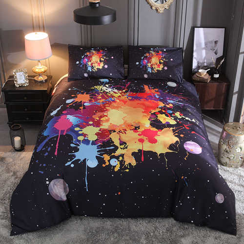 150X200MM Fashionable Watercolor Planet Quilt Cover Home Textiles Black Bedding Set