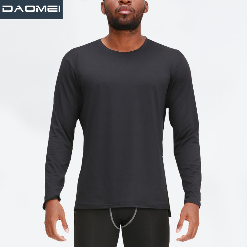2020 New Plain Long Sleeve Sports Fitness Running T Shirt   Workout Clothing Men