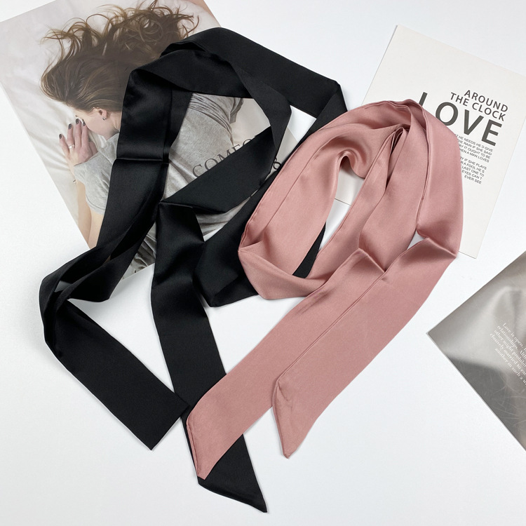 200x4cm Hot Sale Korea Silky Stain Solid Women Narrow Long Neck Scarves Small Scarf Ribbon Shirt Decorative Streamer Tie
