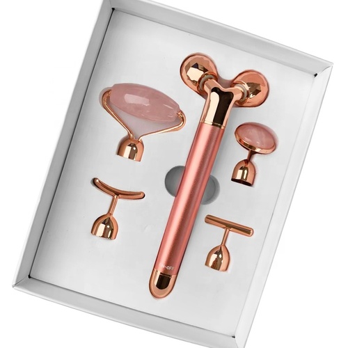 2023 Hot Selling Beauty Bar Facial Skin Care Tool Rose Quartz Vibrating 5 in 1 Electric Jade Roller