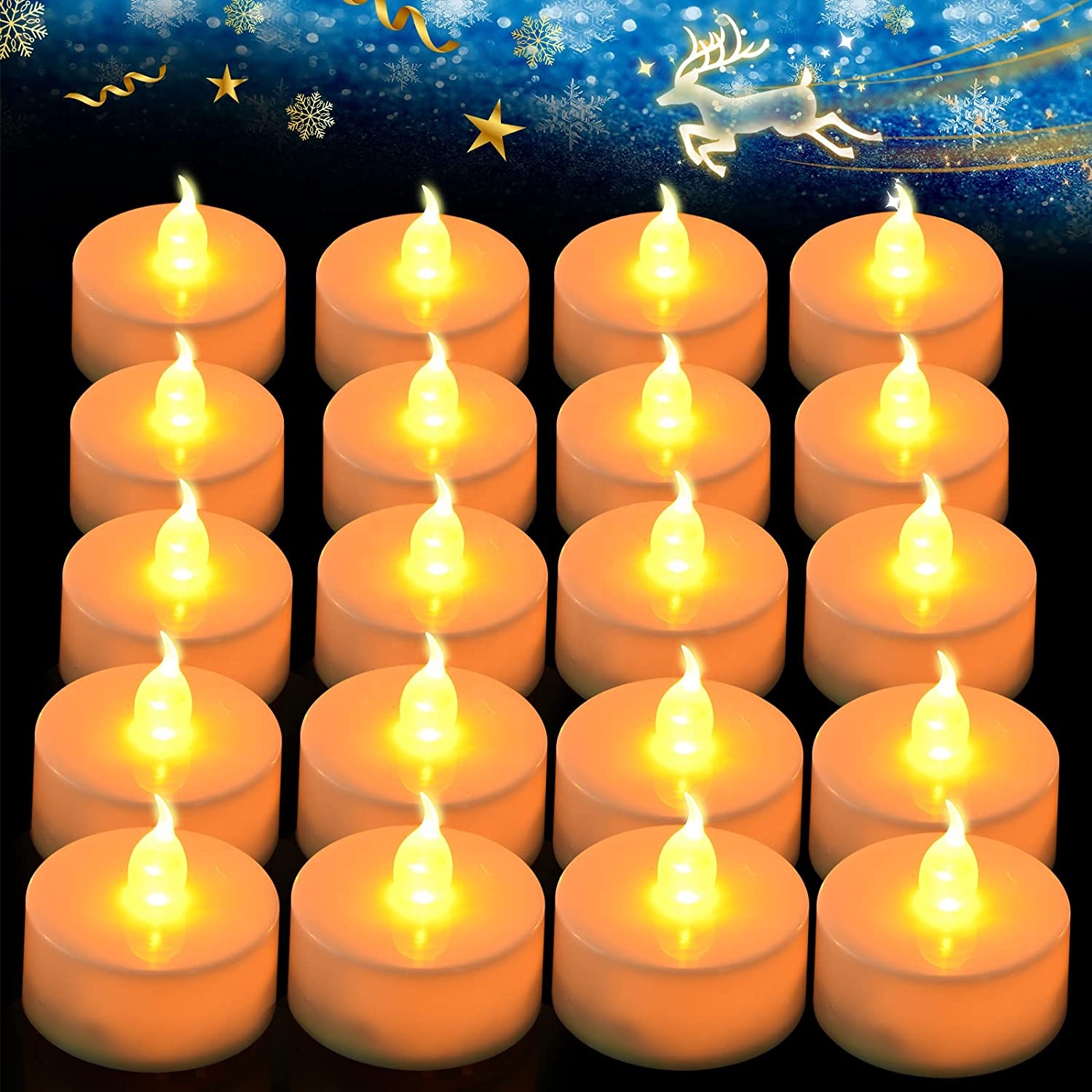 20pack Tea Lights Flameless Led Candle Flickering Warm Yellow Battery Operated Powered Tea Light for Party Wedding B