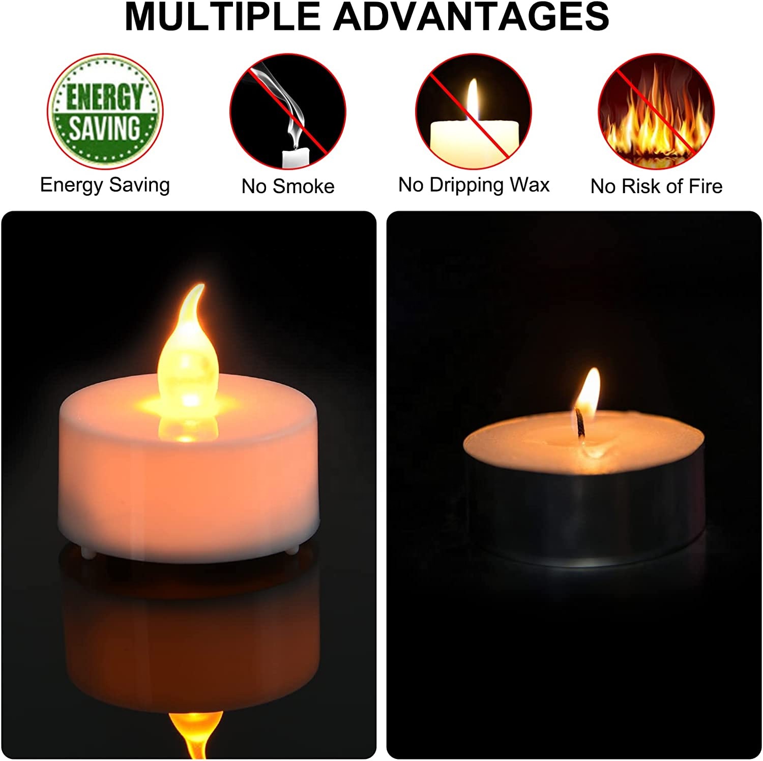 20pack Tea Lights Flameless Led Candle Flickering Warm Yellow Battery Operated Powered Tea Light for Party Wedding B