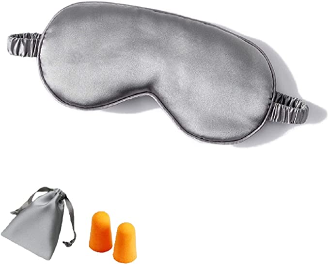 Women and Men gold Silk Satin  Night Blindfold Sleeping Eye Mask with Satin Hair Scrunchies and Ear Plugs