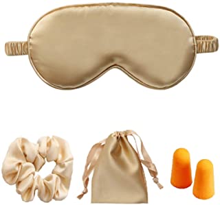 Women and Men gold Silk Satin  Night Blindfold Sleeping Eye Mask with Satin Hair Scrunchies and Ear Plugs