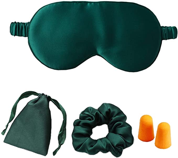 Women and Men gold Silk Satin  Night Blindfold Sleeping Eye Mask with Satin Hair Scrunchies and Ear Plugs