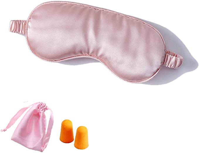 Women and Men gold Silk Satin  Night Blindfold Sleeping Eye Mask with Satin Hair Scrunchies and Ear Plugs