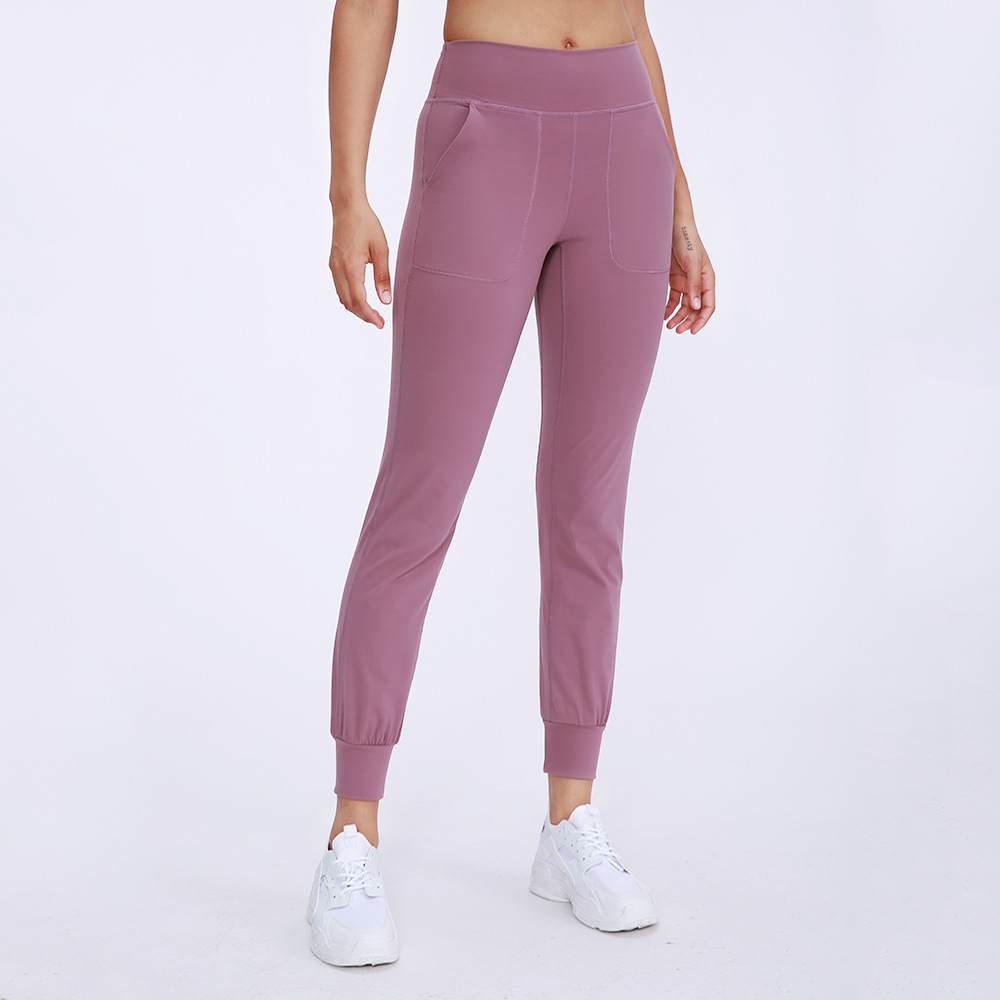 Baggy pocket yoga pants Women's lulu nude-trimmed fitness pants Corded feet casual sweatpants