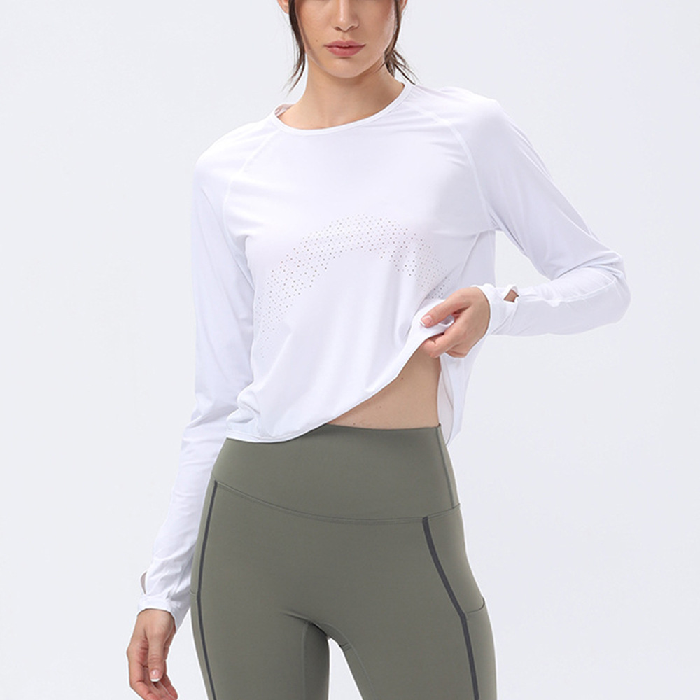 Women's mesh punch round neck yoga long sleeve butterfly back T-shirt top slim-fit lulu yoga dress women