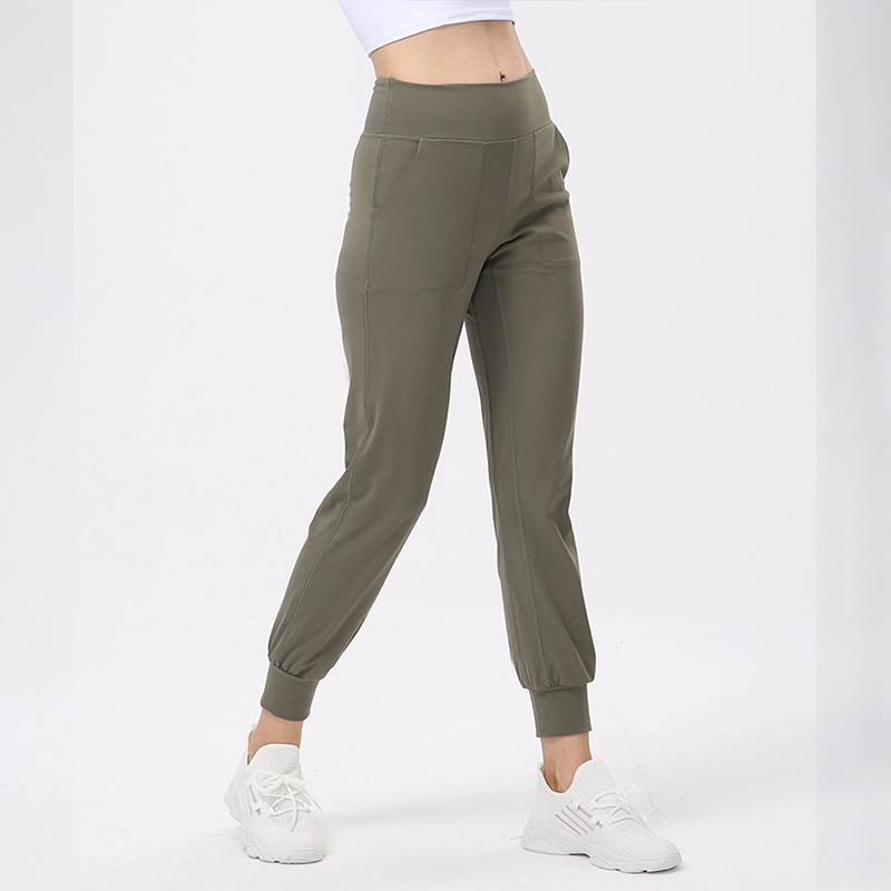 Baggy pocket yoga pants Women's lulu nude-trimmed fitness pants Corded feet casual sweatpants